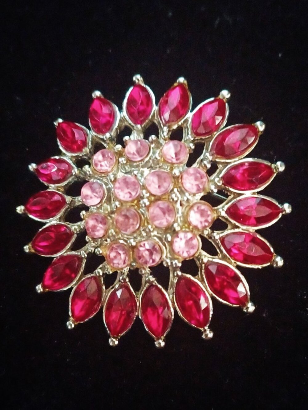 Vintage Red & Pink Rhinestone Brooch